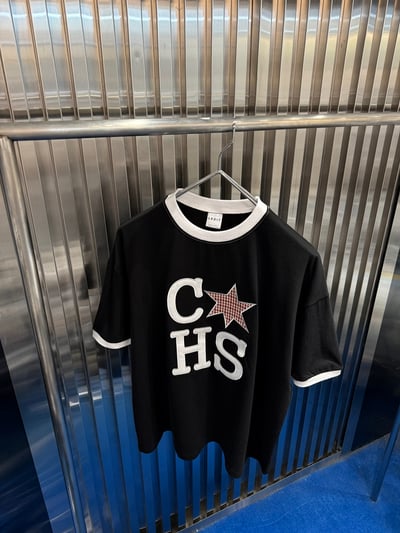 CHS 六芒星 刺繡 配色 微短版 短袖 - 3C25