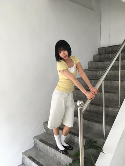 深V領 純慾天花板 夏季修身 豎紋短袖 - 5C4