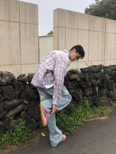 文藝浪漫派 夏季輕薄 撞色格紋 寬鬆襯衫 - 3C9