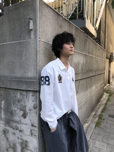 韓系運動風 街頭印刷 微短版 POLO 長袖 - 3C22