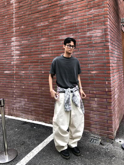 幹練率性 高檔蓬感木 寬版 鬆緊帶 工裝褲 - 3C4