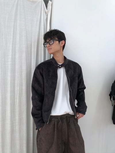 高級線 馬海毛 羽絨 皮革紋路 短版夾克 - 3C16