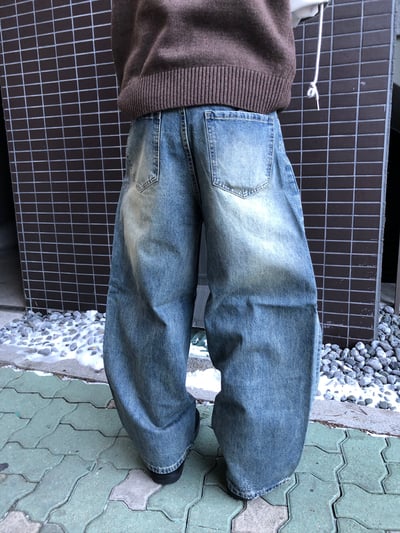 韓系休閒 漸層水洗 寬版 牛仔褲 - 3C11