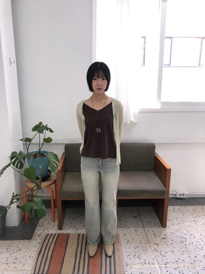 斜線鈕扣 不規則收邊 小罩衫 上衣 - 4C25