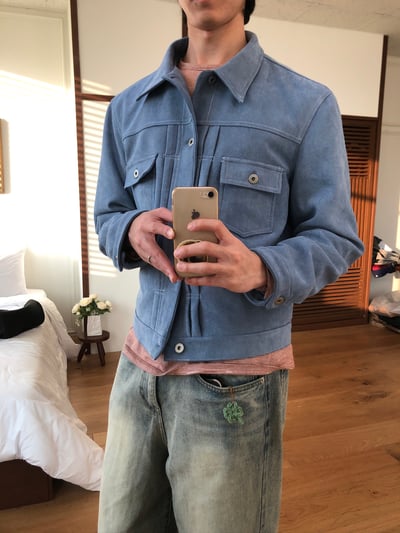 歐美經典款 美拉德 麂皮 微短版 皮夾克 - 4C8