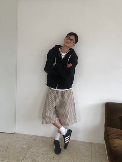 歐美街頭 經典格紋 百慕達 工裝 棉短褲 - 2C9