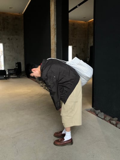 現代首爾 立體抓皺 斜線工裝 7分 短褲 - 2C12