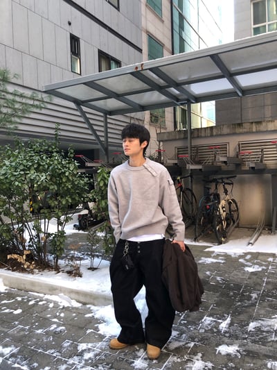 日系街頭 假鈕扣 原牛 寬褲 - 2C10