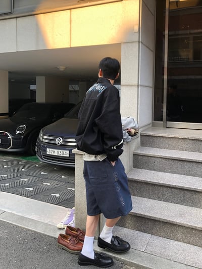 印第安 傳統花紋 高級卯釘 牛仔 百慕達短褲 - 2C6