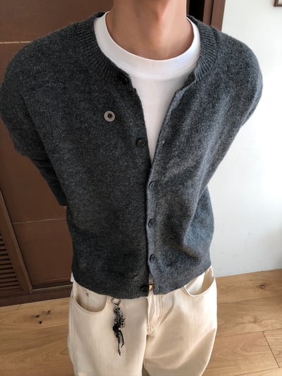 秋冬極簡風 精緻鈕扣 短版針織 羊毛開襟衫 - 3C7