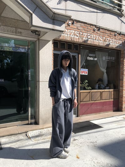 復古經典 做舊刷色 運動套裝 寬版 棉長褲 - 2C20