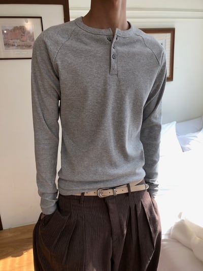 極簡主義 亨利領 素色 修身版型 長袖 - 4C6