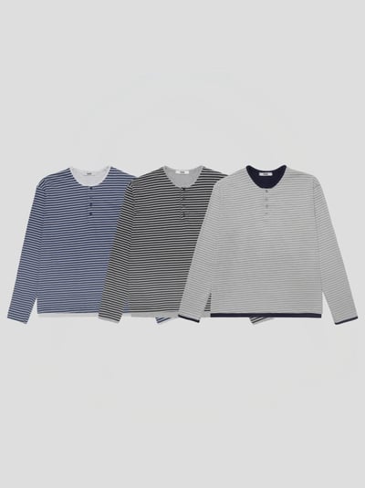 韓國新潮流 雙件式 層疊配色 橫條紋 薄長袖 - 3C17