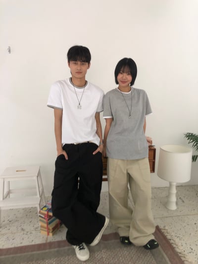 假兩件式 層次疊穿 寬鬆短版 素面短袖 - 3C11
