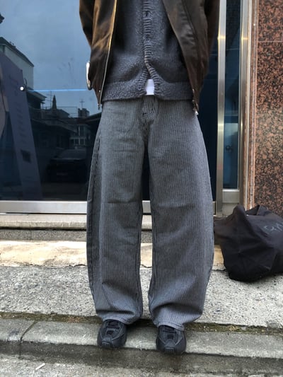 經典百搭 細條紋 修身顯高 牛仔寬褲 - 2C5