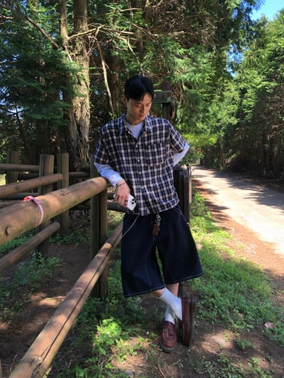 不對稱縫線 背面殺手 百慕達 7分 牛仔短褲 - 2C8