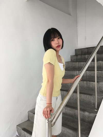 深V領 純慾天花板 夏季修身 豎紋短袖 - 5C6