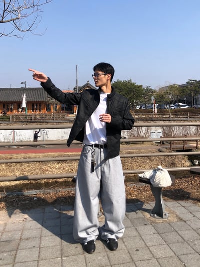 Peace 極簡主義 細條紋 工裝 牛仔寬褲 (set - up) - 2C15