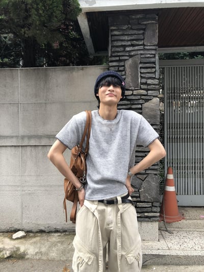 夏季針織 極簡風 經典配色 短版 短袖 上衣 - 6C1