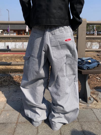 Peace 極簡主義 細條紋 工裝 牛仔寬褲 (set - up) - 2C5