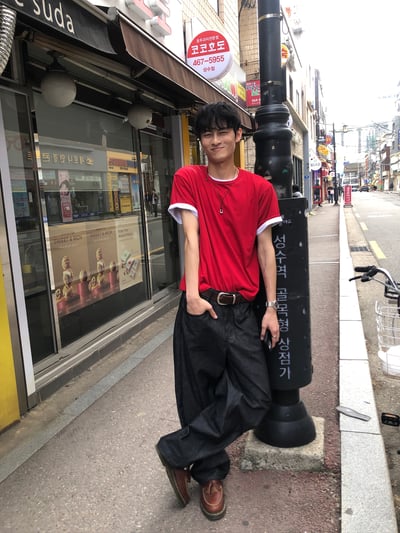 街頭簡約 寬版直筒修身 條紋 原牛褲 - 1C2