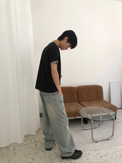 假兩件式 層次疊穿 寬鬆短版 素面短袖 - 3C8