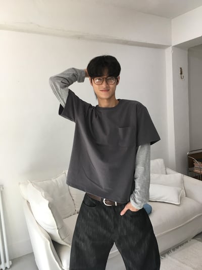 短版 素面 層疊配色穿搭 薄長袖 - 4C12