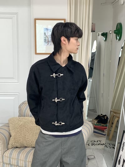 街頭潮流 消防扣 麂皮 短版 薄夾克 - 2C2