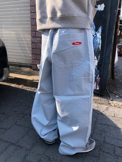 Peace 極簡主義 細條紋 工裝 牛仔寬褲 (set - up) - 2C6