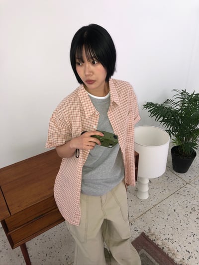 多巴安配色 涼感短版 格紋 短袖襯衫 - 2C7