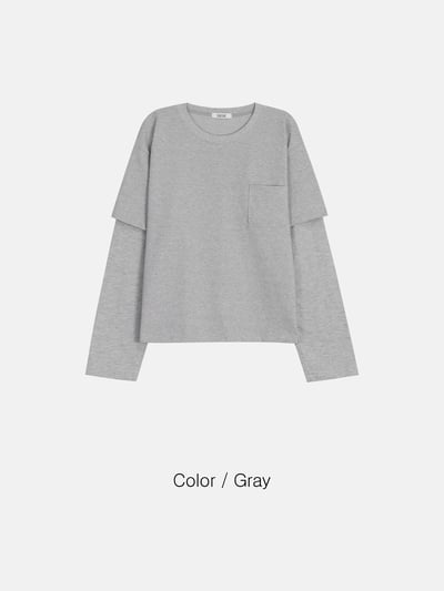 短版 素面 層疊配色穿搭 薄長袖 - 4C16