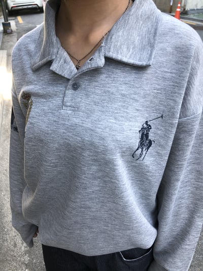 韓系運動風 街頭印刷 微短版 POLO 長袖 - 3C14