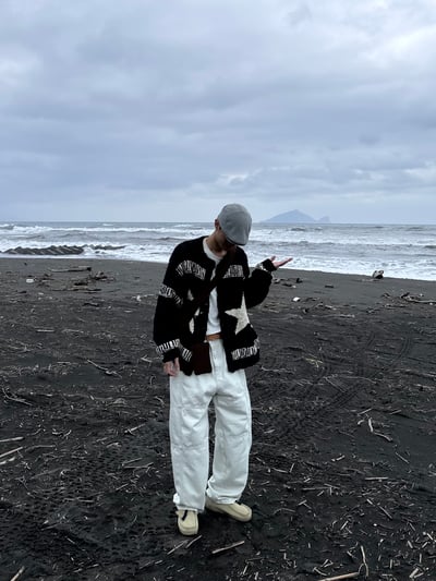 (黑色現貨)USA Star 厚針織 開襟外套 - 2C5