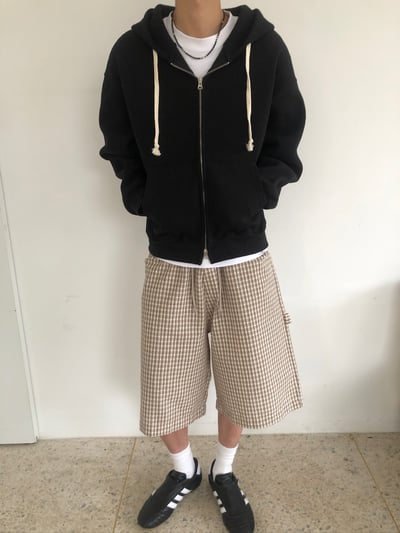 歐美街頭 經典格紋 百慕達 工裝 棉短褲 - 2C11