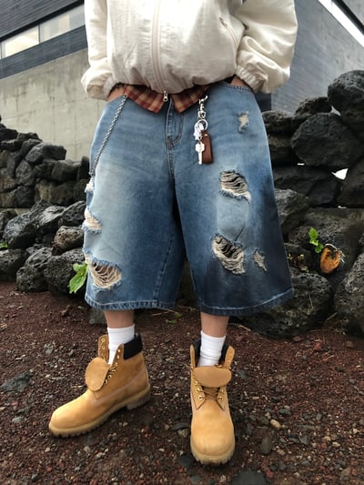 786 破壞水洗 復古渲染 百慕達 牛仔短褲 - 1C1