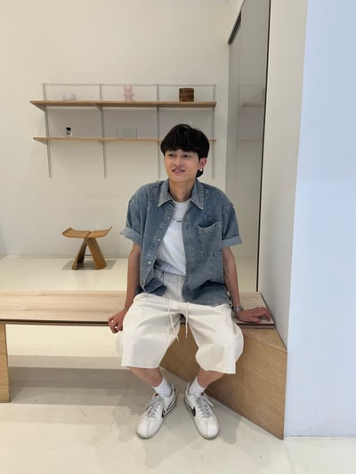 (UNISEX) 束腰抽繩 素色7分褲 - 2C10