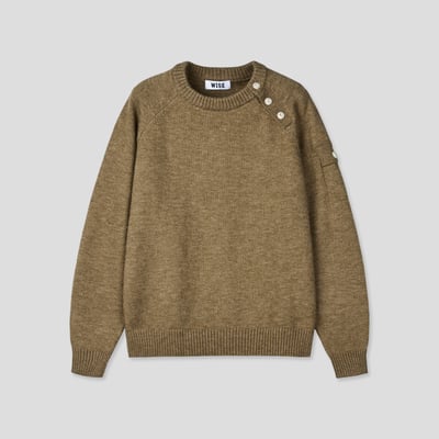 領口斜線 鈕扣 微短版 工裝 針織衫 - 3C23