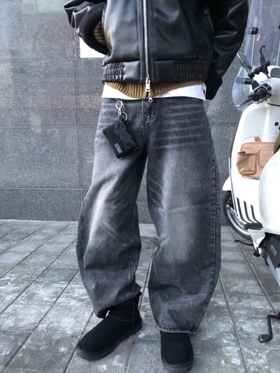 韓系休閒 漸層水洗 寬版 牛仔褲 - 3C6