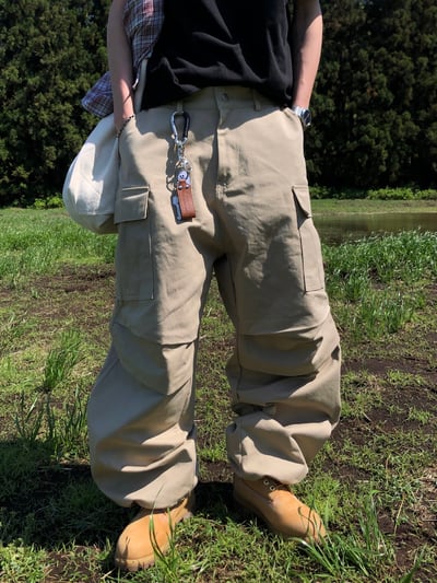 濟州仔 重磅 立體剪裁 工裝寬褲 - 2C1