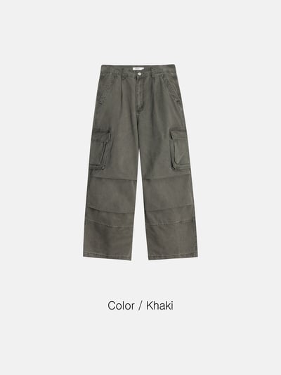 日式工廠小哥 雙重工裝 復古水洗 寬褲 - 3C21