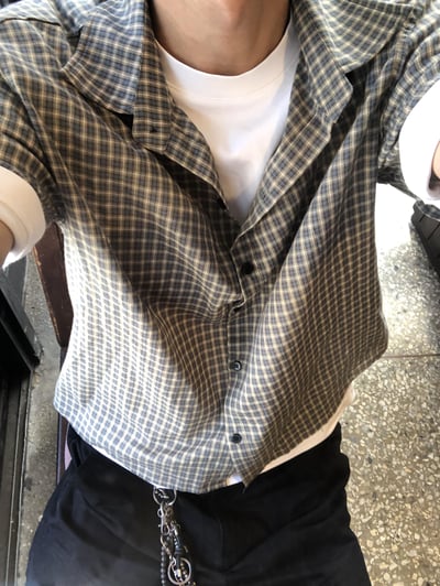 酷夏薄款 街頭高質感 細格紋 短版 短袖襯衫 - 2C4