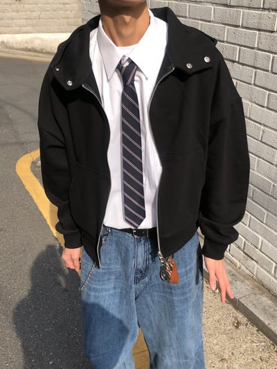 極簡主義 短版 休閒 按扣連帽外套 - 2C14