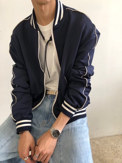 高級街頭 鬆弛神衣 邊線 棒球外套 - 2C6