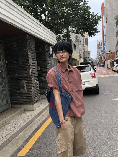 日系復古風 格紋設計 修身短版 短袖 襯衫 - 5C10