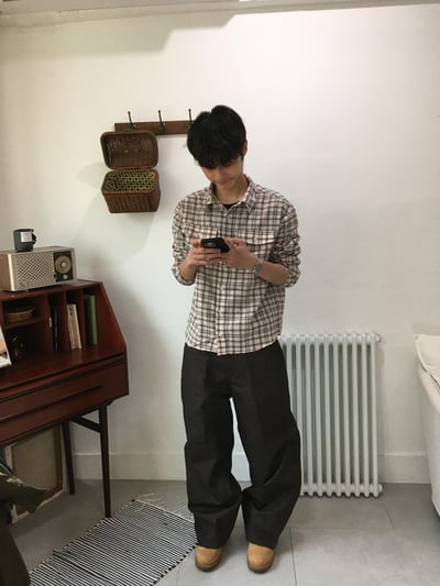 人字紋 小貼片刺繡 寬版直筒 原牛褲 - 3C8