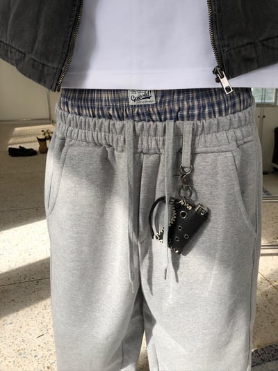 歐洲街頭潮流 格紋層疊 寬版 休閒 落地褲 - 2C2