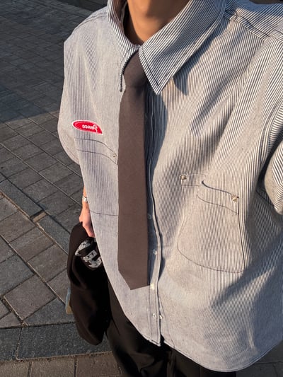 Peace 極簡主義 細條紋 短袖 牛仔襯衫 (set - up) - 2C5
