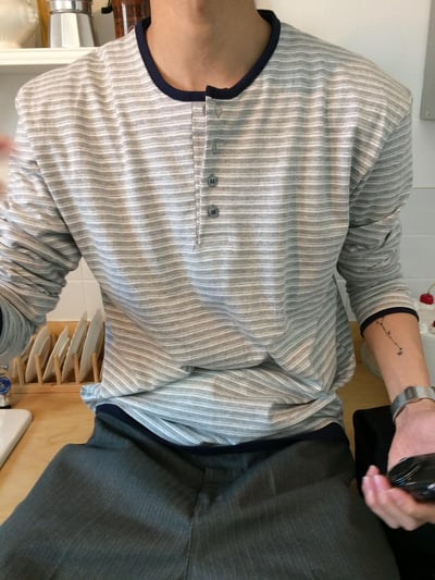 韓國新潮流 雙件式 層疊配色 橫條紋 薄長袖 - 3C11