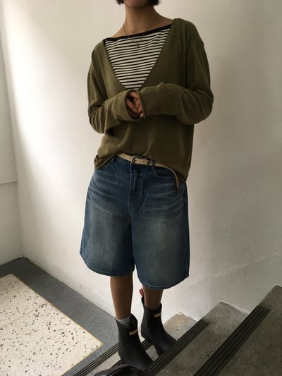 韓女基本款 大口袋 牛仔 6分短褲 - 2C15