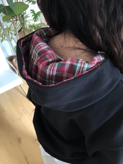 美式潑漆感 復古格紋 雙面連帽外套 - 2C21